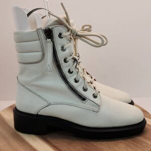 AQUATALIA LAILA WATER RESISTANT ZIP BOOTIE OFF WHITE LEATHER 6 M